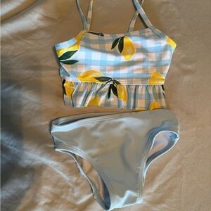 Lemon/ Gingham Print Kids Swim Suit 3T